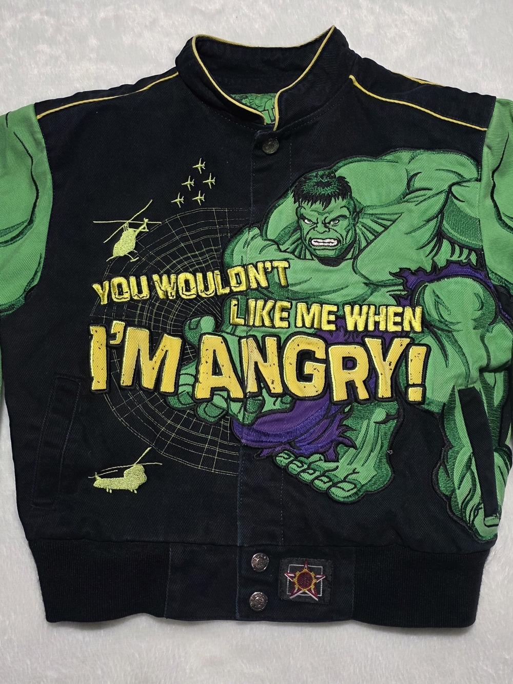 Y2K JH Design Marvel Hulk Nascar Embroidered Racing Jacket Youth Size S 5/6